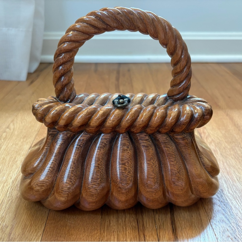 Timmy Woods Carved Wood Mini Handbag in Warm Brown